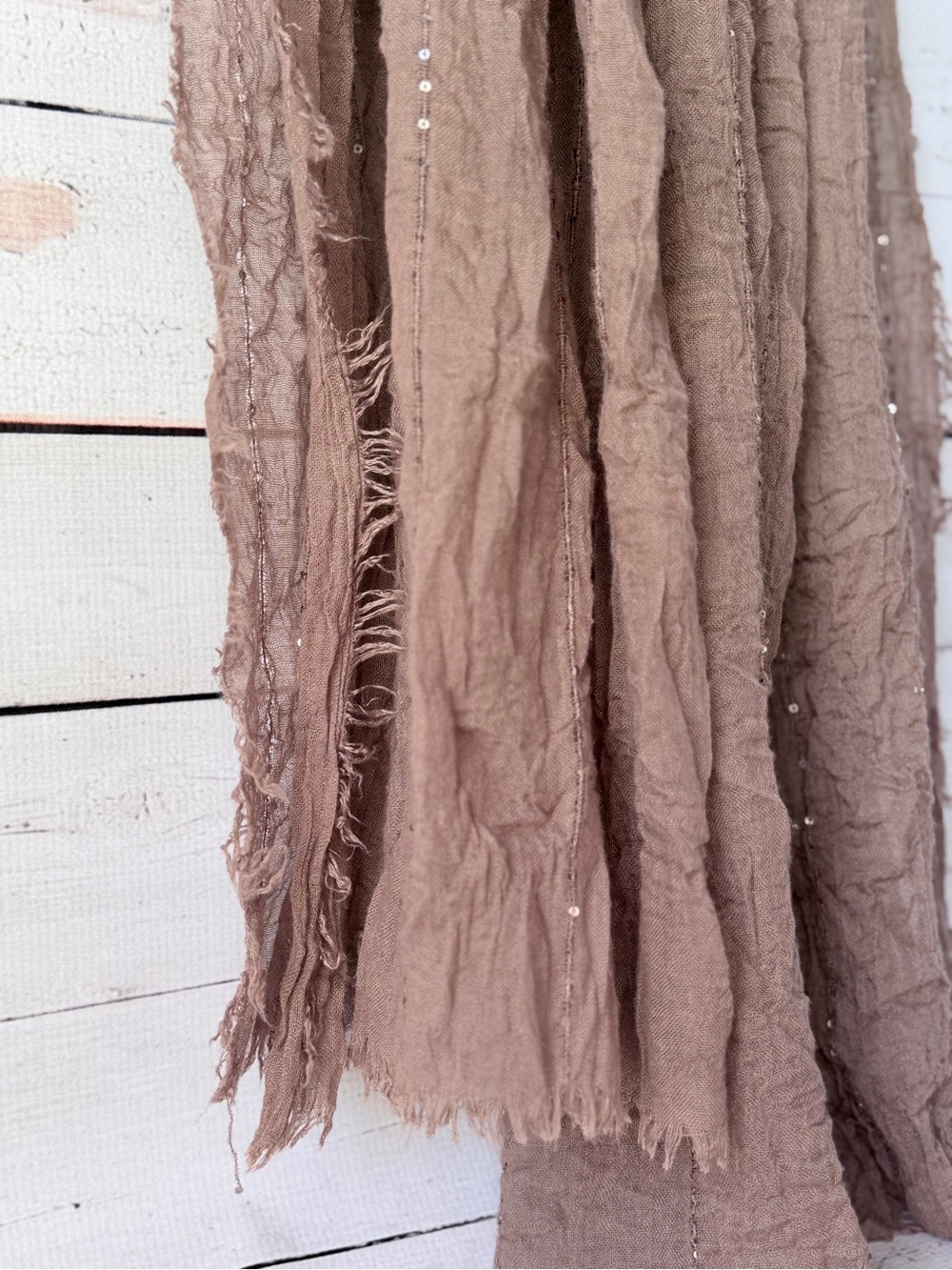 Lightweight Taupe Crinkled Scarf - Versatile Women's Wrap - Picture 5 of 8